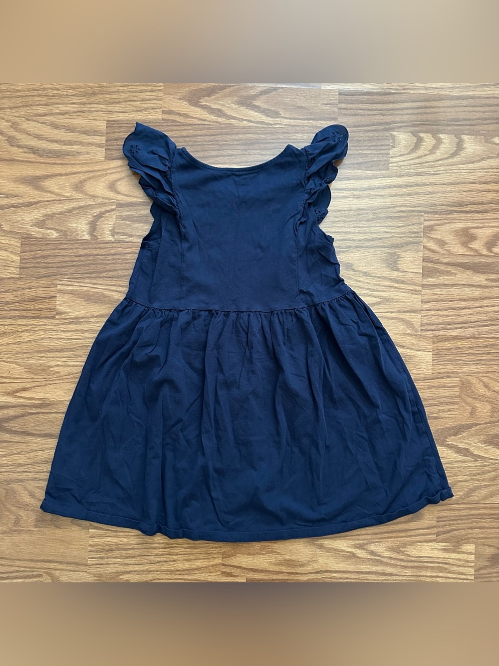 H&M Girls 8-10 Eyelet Frill Short Sleeve Cotton Summer Dress Navy Blue EUC!